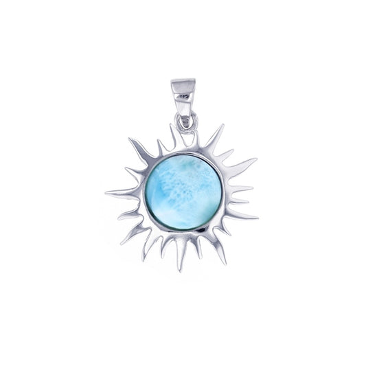 925 Sterling  Silver Larimar Sunburst Pendant  4.05 gm