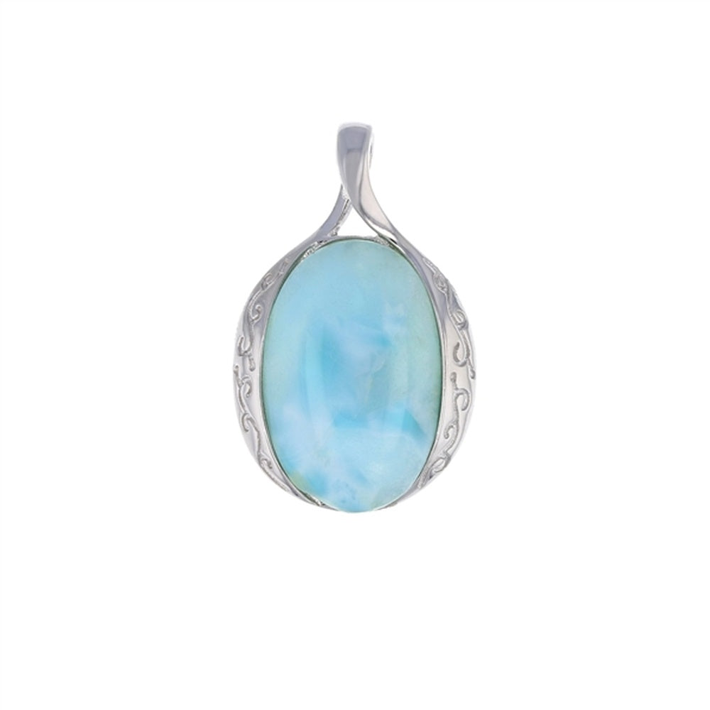 925 Sterling  Silver Rounded Rectangular Larimar Fixed Belt Pendant  5.7 gm