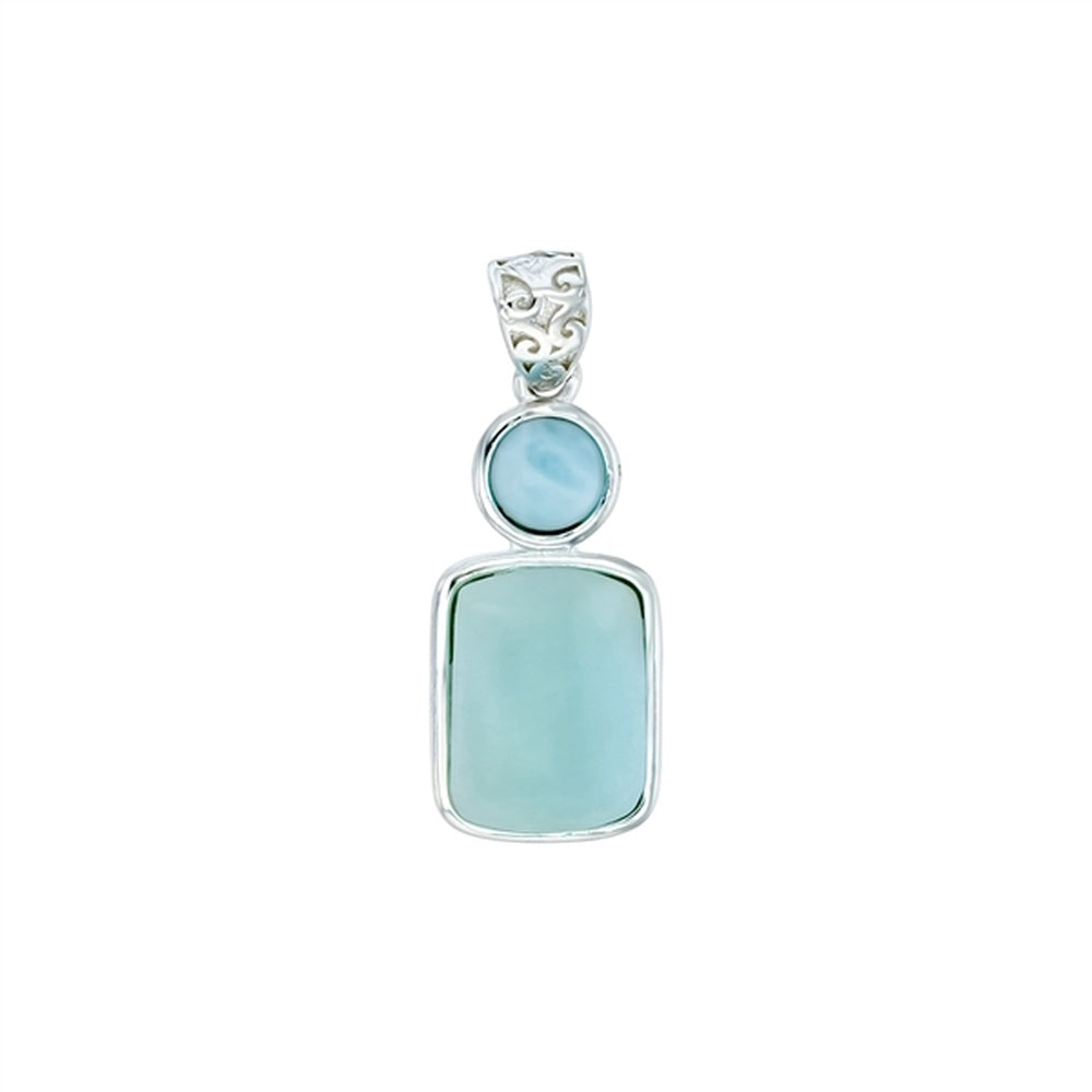 925 Sterling  Silver Larimar Geometry Shapes w Aqua & Clear CZ Pendant  3.4 gm