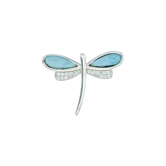925 Sterling  Silver Larimar Dragonfly CZ Pendant  2.65 gm