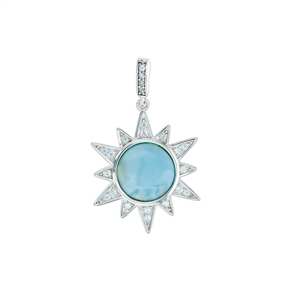 925 Sterling  Silver Larimar Round 16mm Frame Pendant  3.9 gm