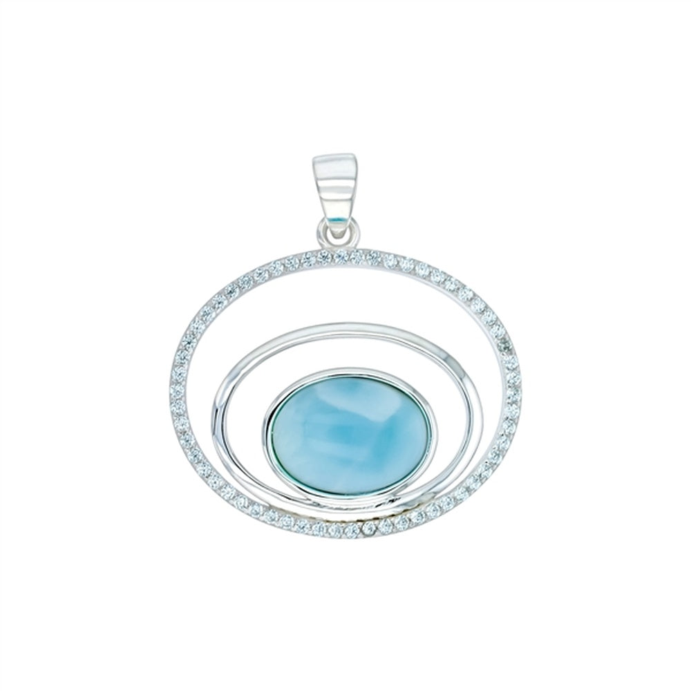 925 Sterling  Silver Larimar Sunburst CZ Pendant  4.02 gm