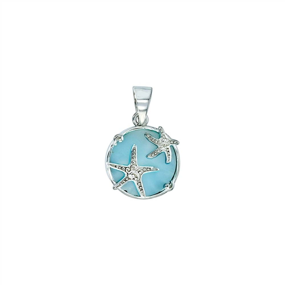 925 Sterling  Silver Larimar Oval Shape Scroll Design Swirl Seahorse Pendant