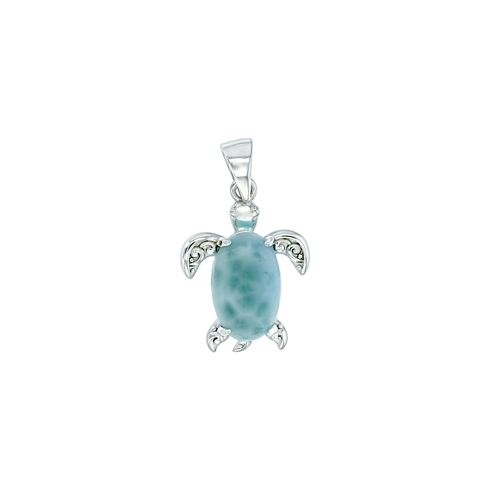 925 Sterling  Silver Larimar Turtle w Round Dangling Pendant  2.52 gm