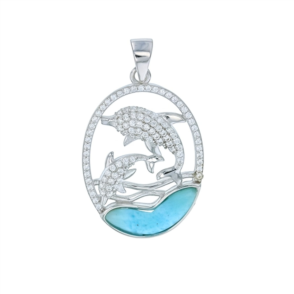 925 Sterling  Silver Larimar Dolphin Pendant  2.27 gm