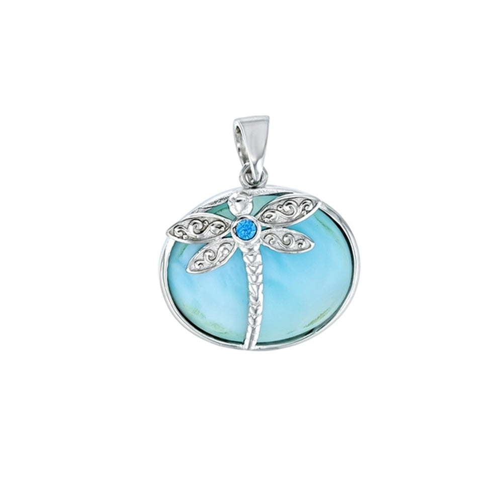 925 Sterling  Silver Larimar Dolphin Family on Wave Pendant  3.9 gm