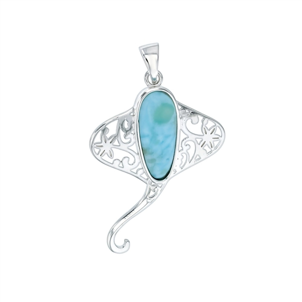 925 Sterling  Silver Larimar Dragonfly on Oval Pendant  4.2 gm