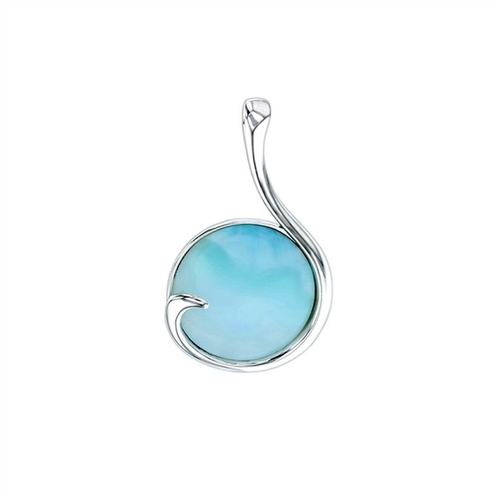 925 Sterling  Silver Larimar Teardrop w Aqua CZ Shapes Pendant  3.8 gm