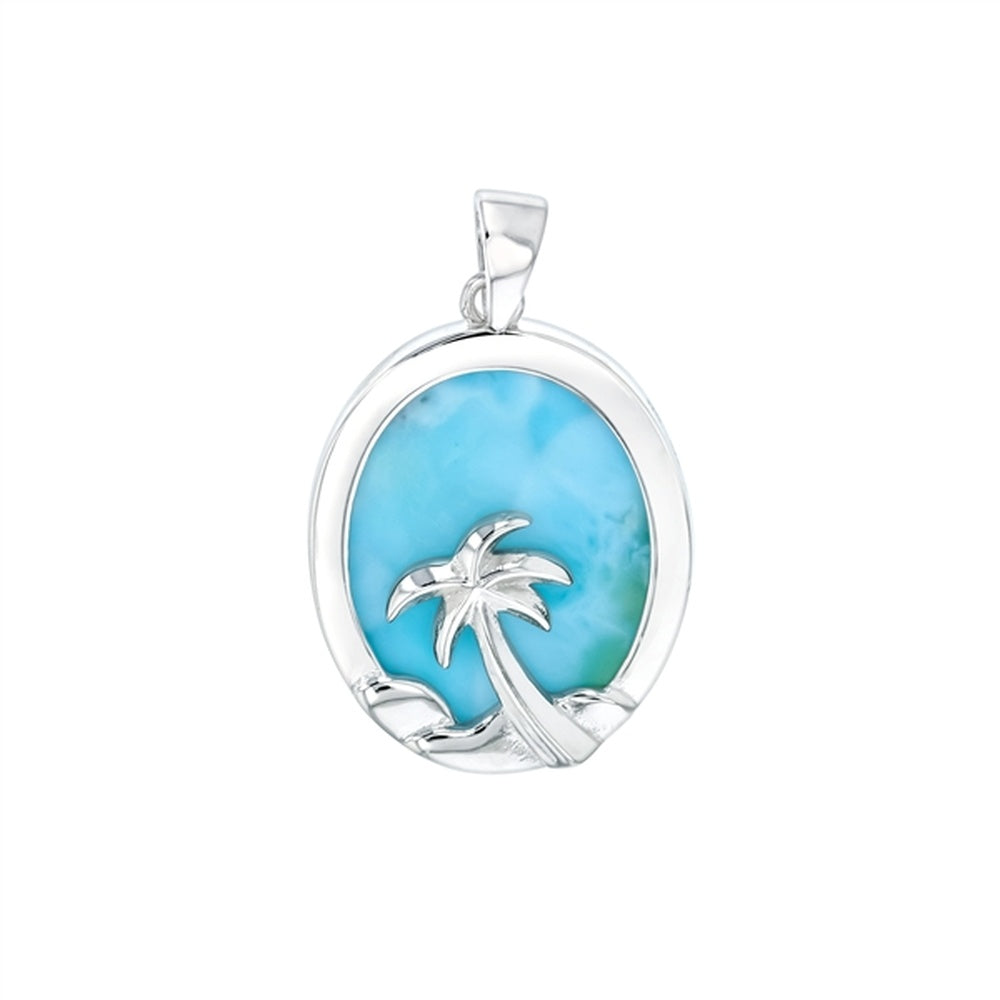 925 Sterling  Silver Larimar Round w Wave Pendant  5.34 gm