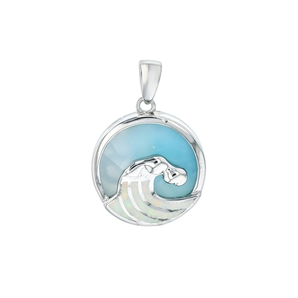 925 Sterling  Silver Larimar White Opal Boat in Circle Pendant  4.16 gm