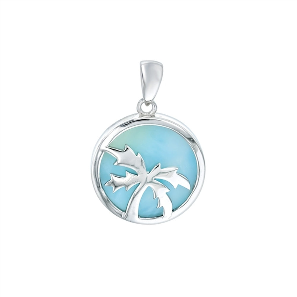 925 Sterling  Silver Larimar White Opal Wave in Circle Pendant  4.58 gm
