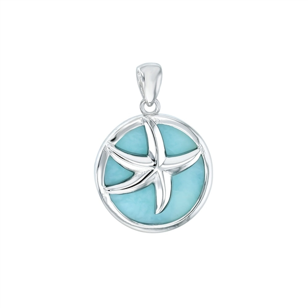 925 Sterling  Silver Larimar Palm Tree in Circle Pendant  4.4 gm