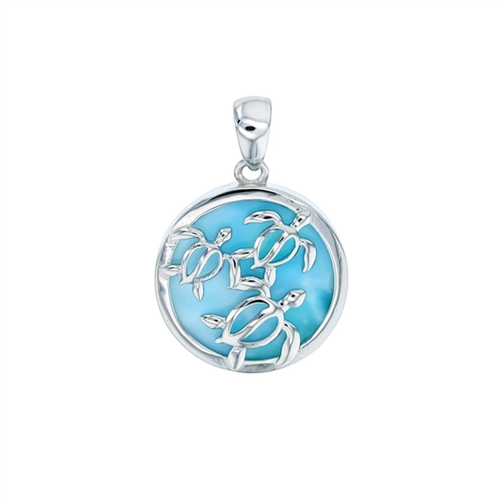 925 Sterling  Silver Larimar Dolphins Circling in Circle Pendant  4.5 gm