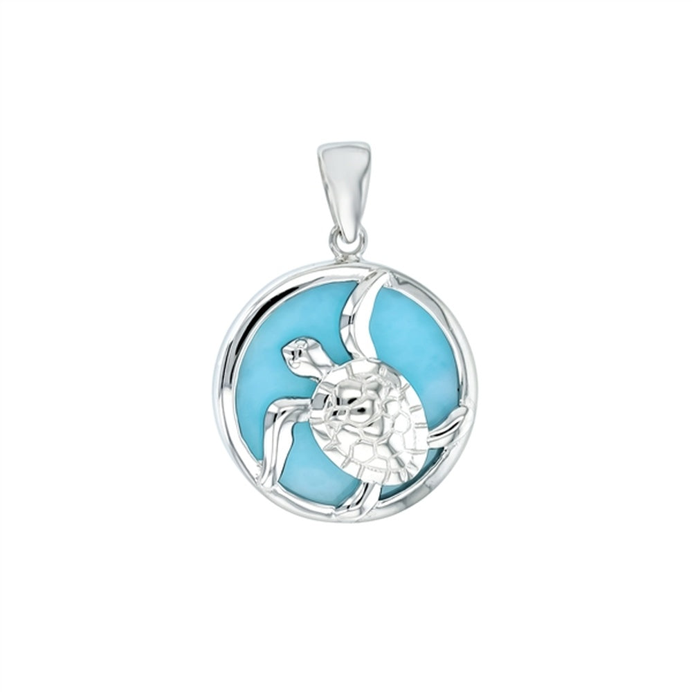 925 Sterling  Silver Larimar Turtle in Circle Pendant  4.8 gm