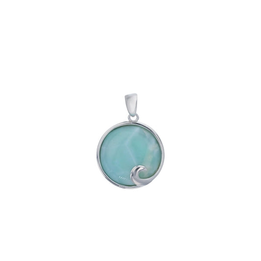 925 Sterling  Silver Larimar 17mm Round Bezel Swirl Pendant  3.2 gm