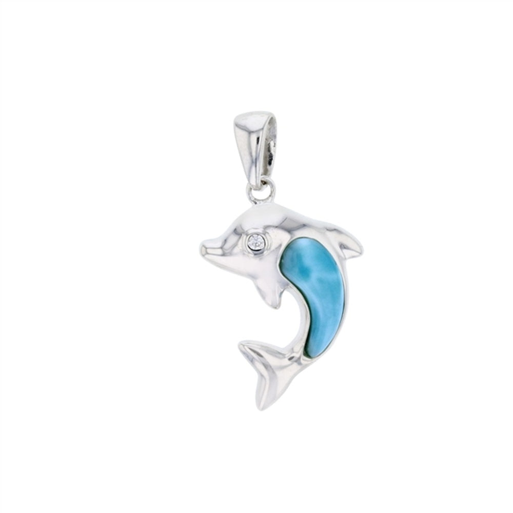 925 Sterling Silver RH Larimar Heart Shape Beaded & Ribbed Vintage Frame Pendant