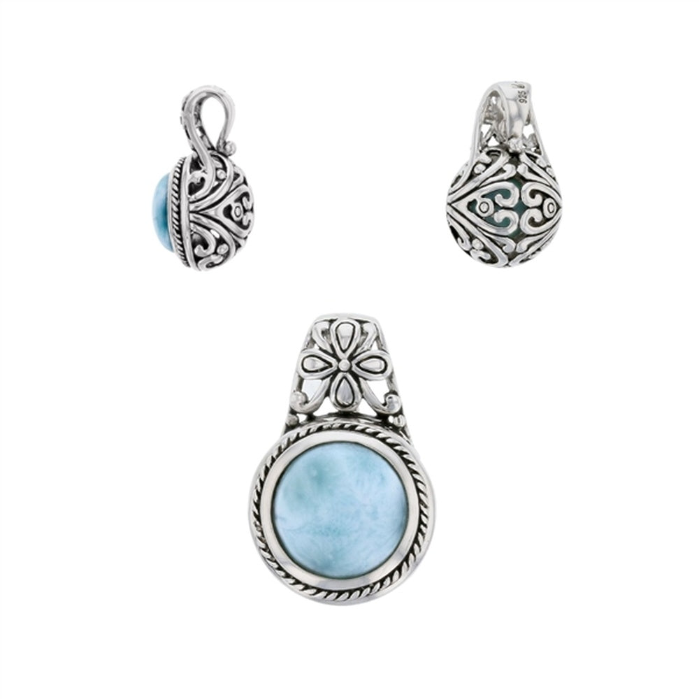 925 Sterling  Silver Larimar Dolphin w Clear CZ Eyes Pendant  3.9 gm