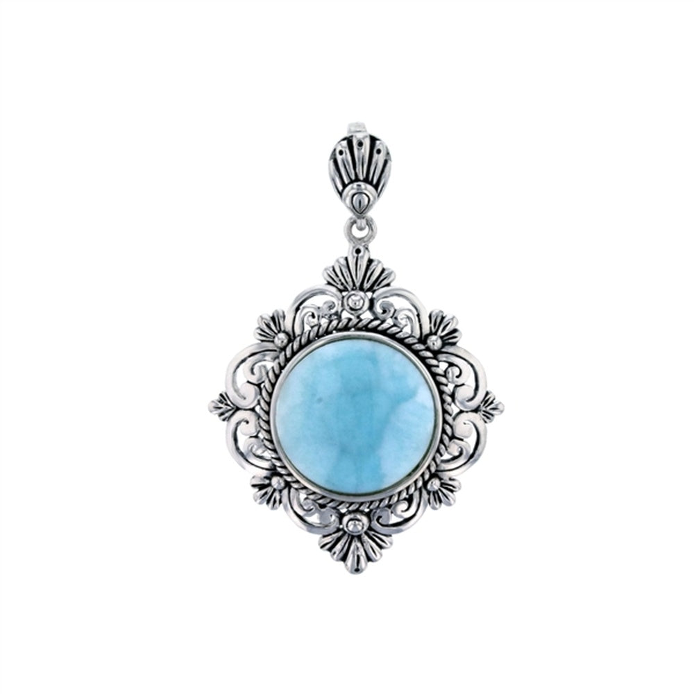 925 Sterling  Silver Larimar Round Puffed Vintage Pendant  5.38 gm