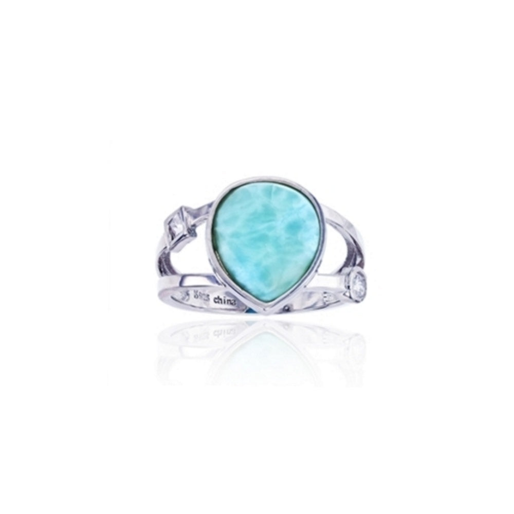 925 Sterling  Silver Butterfly Larimar w CZ Frame Ring  4.82 gm