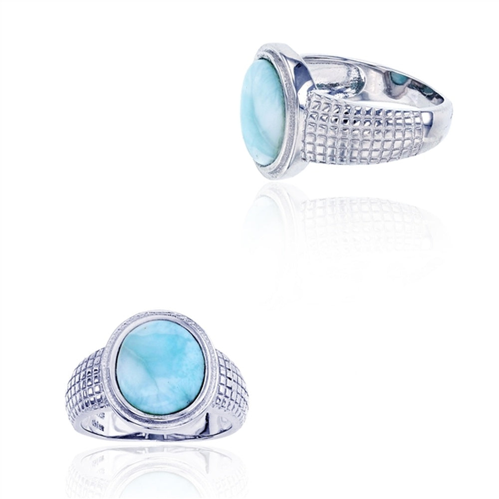 925 Sterling  Silver Pear Larimar Round CZ 'V' Band Ring  3 gm