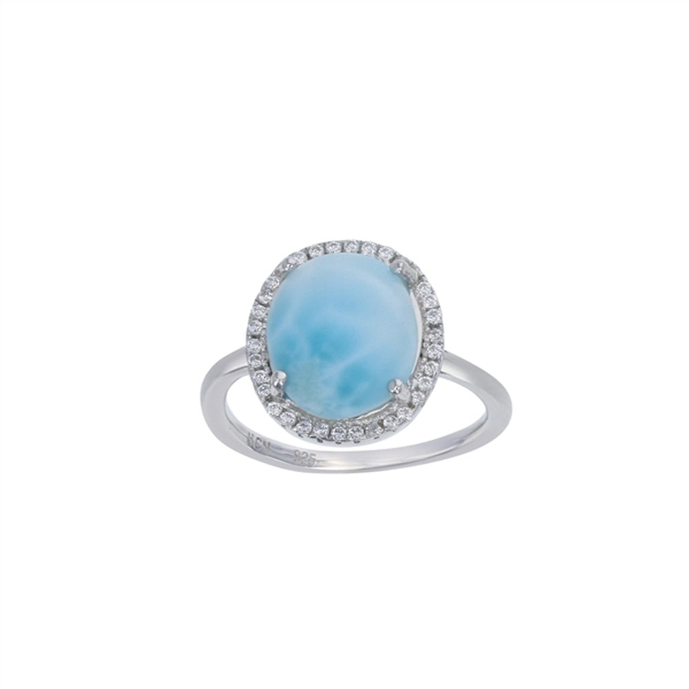 925 Sterling  Silver Larimar Oval Shape Mesh Frame Ring  5.2 gm