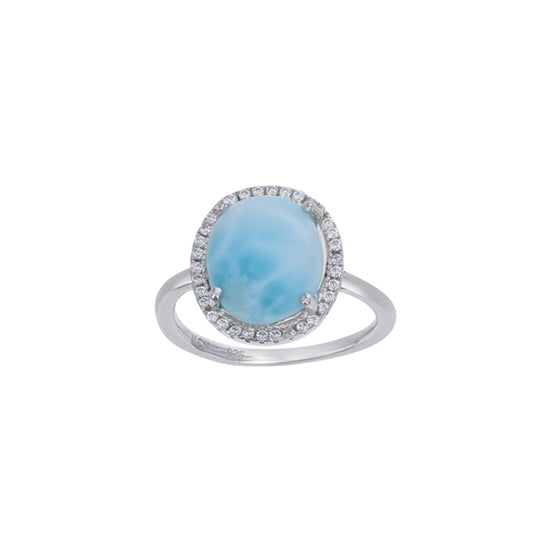 925 Sterling  Silver Oval Larimar CZ Sided Ring  3 gm