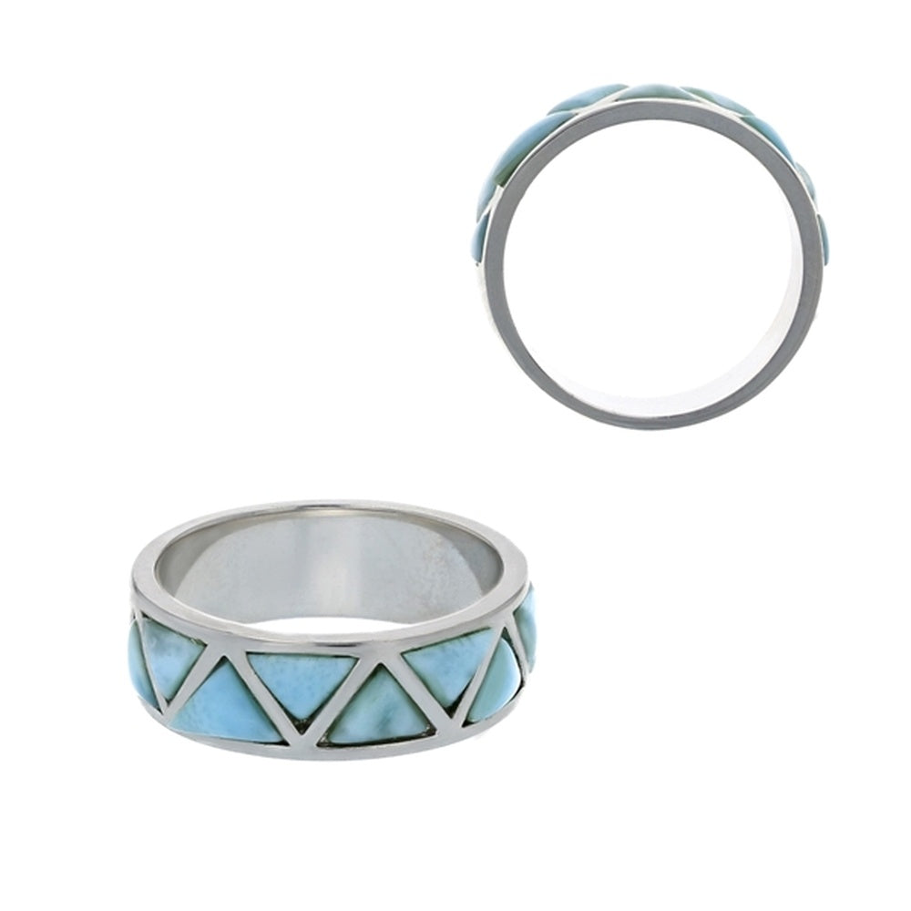 925 Sterling  Silver Oval Larimar CZ Sided Ring  3 gm
