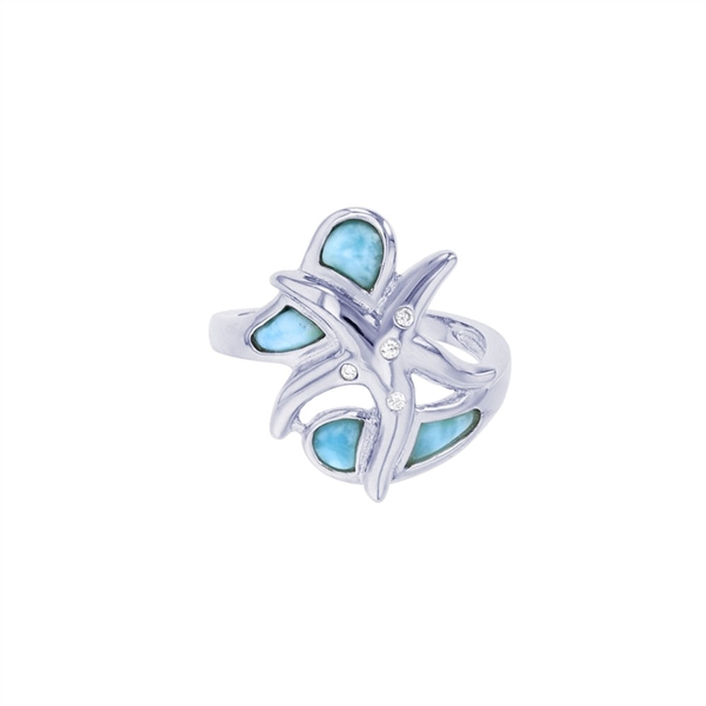 925 Sterling  Silver 3 Marquise Larimar CZ Ring  3 gm