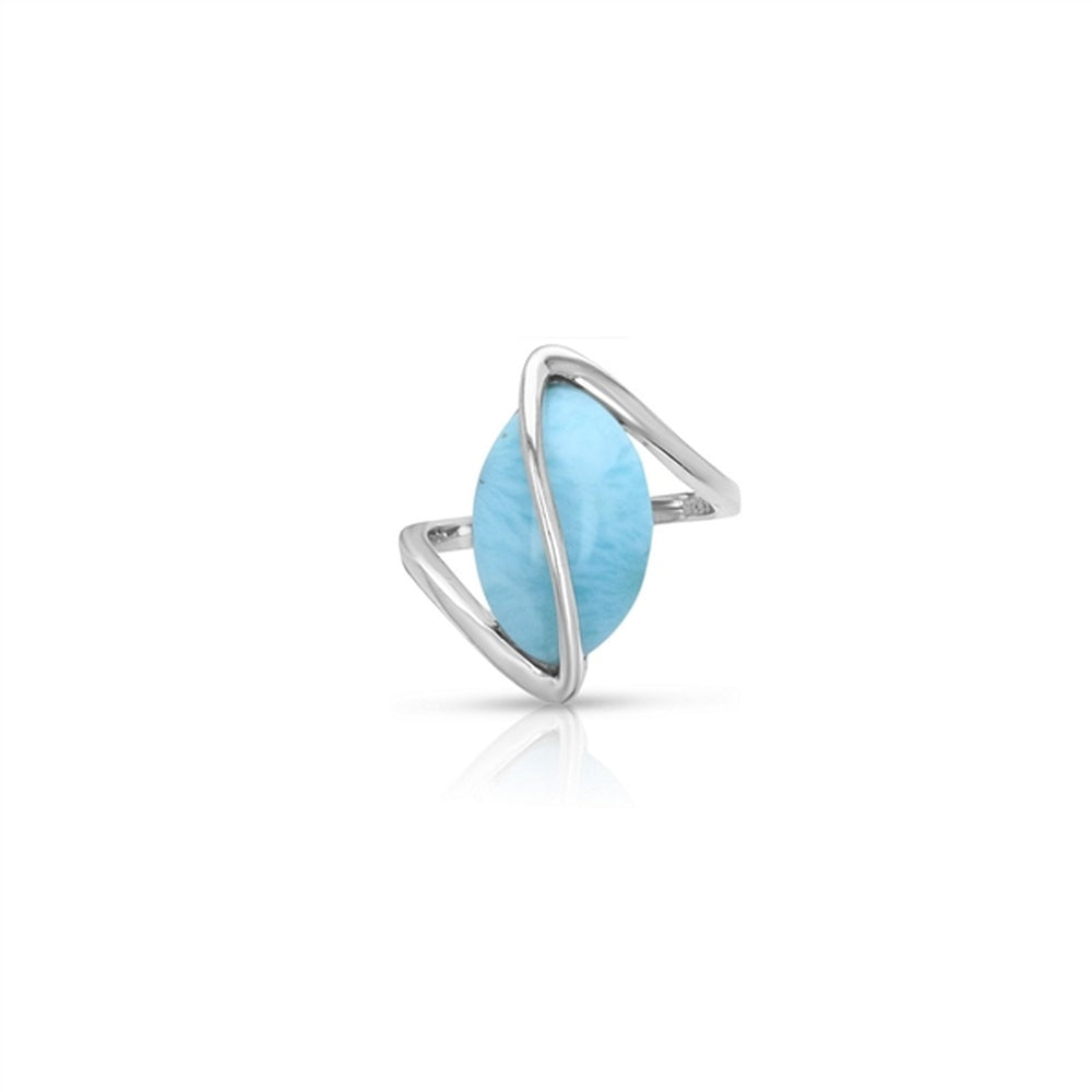 925 Sterling  Silver 20x9mm Marquise Larimar Crossover Wire Ring  4.85 gm