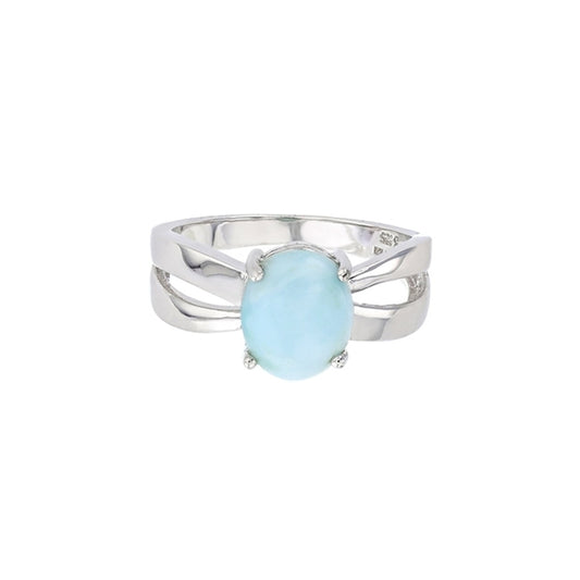 925 Sterling  Silver 10x7mm Oval Larimar 2Band Ring  3 gm