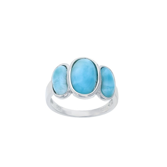925 Sterling  Silver 3 Oval Larimar Ring  4.7 gm