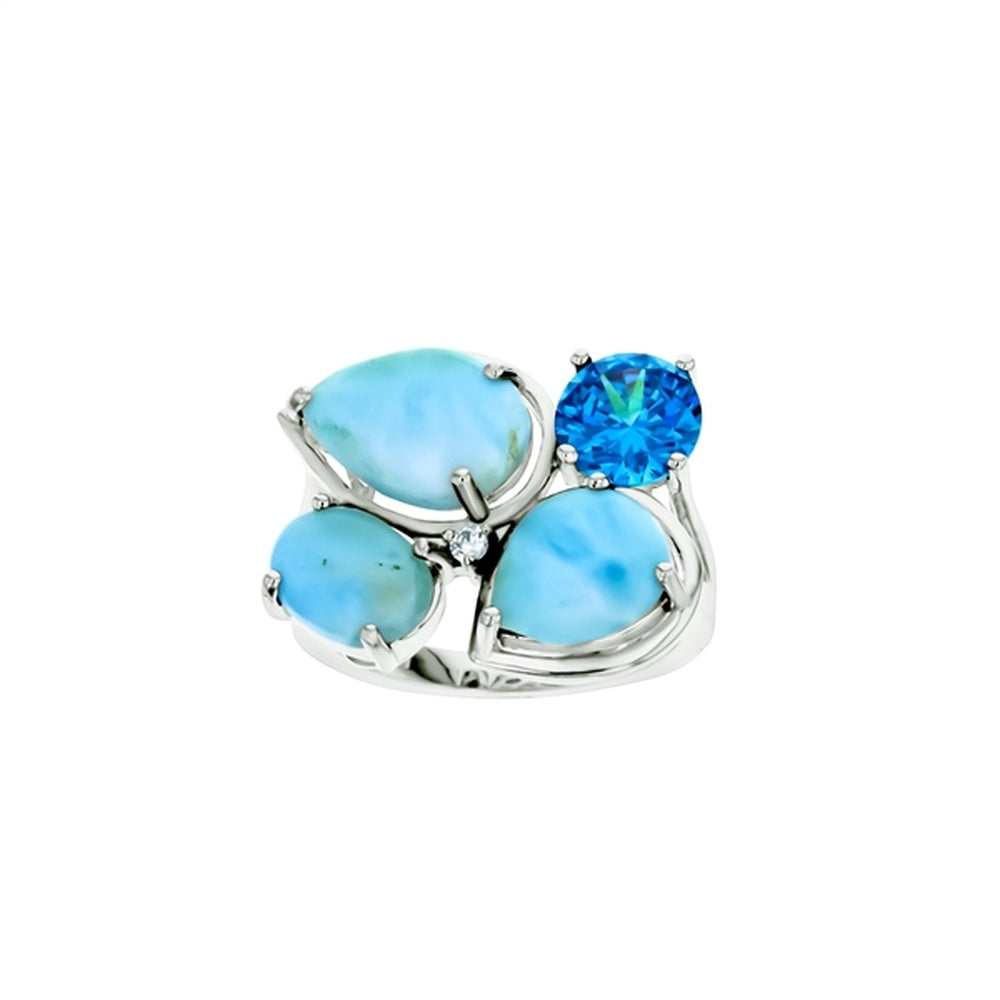 925 Sterling  Silver Larimar Round Setting Ring  4.5 gm