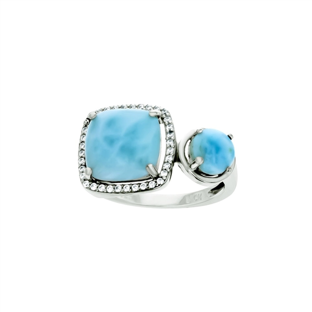 925 Sterling  Silver Larimar Teardrop, Oval, and Round 7mm Aqua CZ Ring  6.41 gm