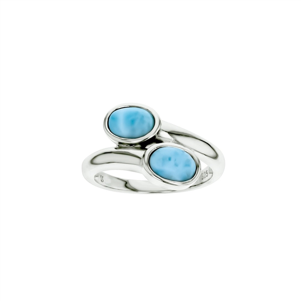 925 Sterling  Silver Larimar 10mm Square Halo CZ and 6mm Round Shape Ring