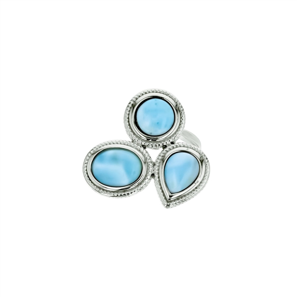 925 Sterling  Silver Larimar Double Oval Shape Overlap Ring  3.33 gm