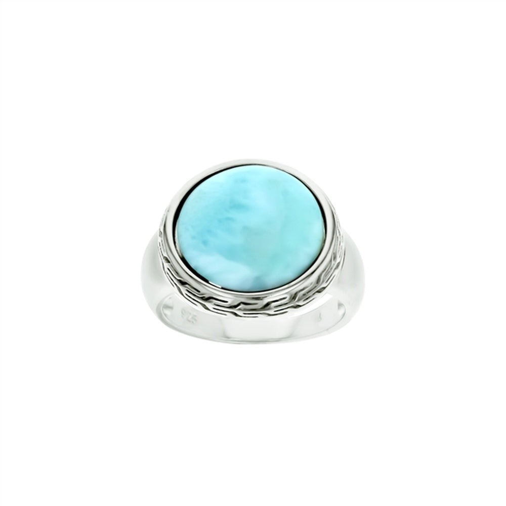 925 Sterling  Silver Larimar Oval Shape w Scroll Design Side Ring  4.4 gm