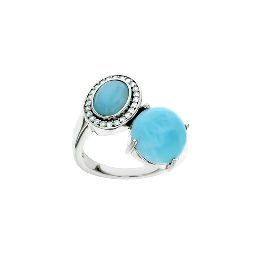 925 Sterling  Silver Larimar Oval Shape Twist Side Ring  5.6 gm