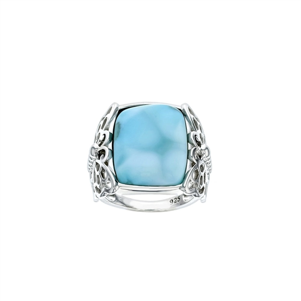 925 Sterling  Silver Larimar Heart w Cutout Mini Hearts Band Ring  5.5 gm