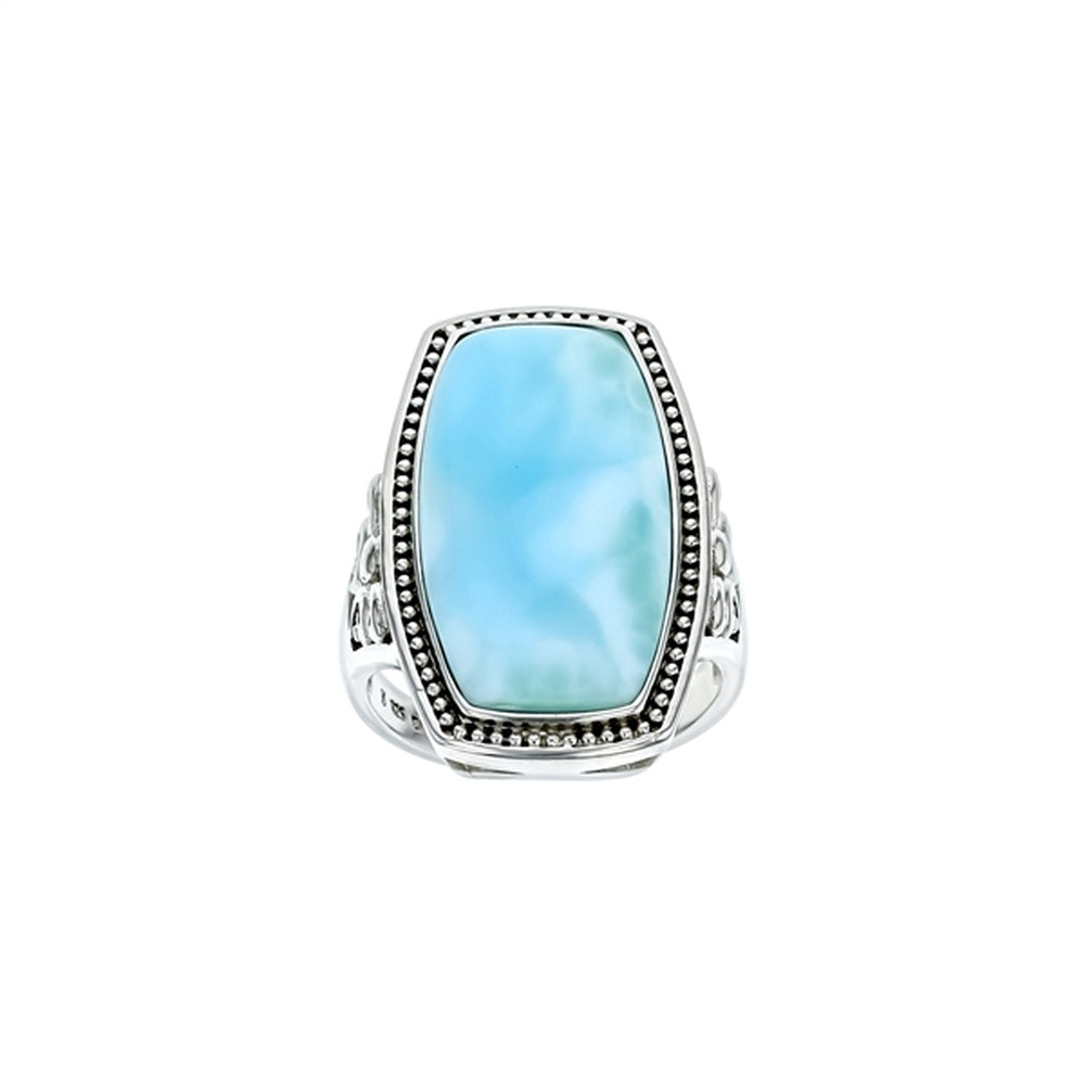 925 Sterling  Silver Larimar Rectangle w Butterfly on Sides Ring  8.7 gm