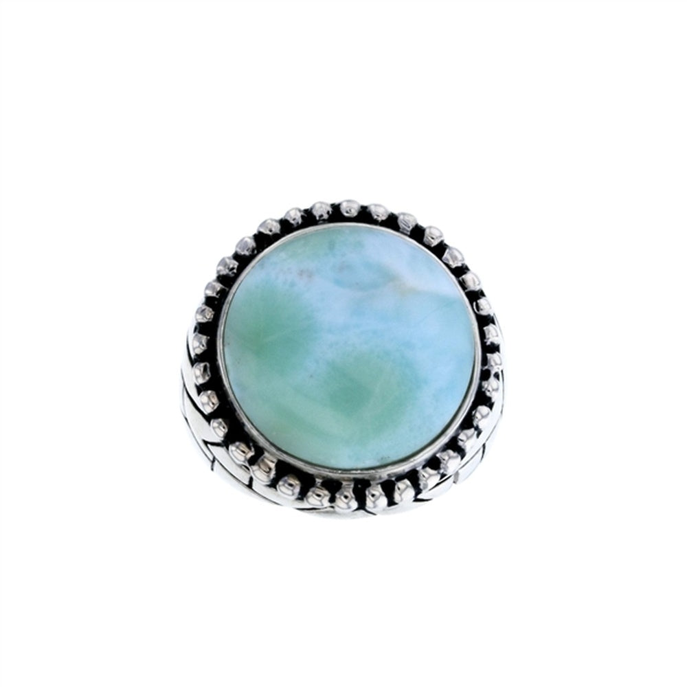 925 Sterling  Silver Larimar Round Shape 2 Row Vintage Band Ring  9.3 gm