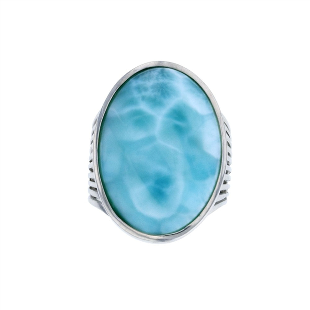 925 Sterling  Silver Larimar Round Shape Beaded Frame Mosaic Pattern Ring  8 gm
