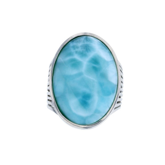 925 Sterling  Silver Larimar Oval Wide Ring  10.1 gm