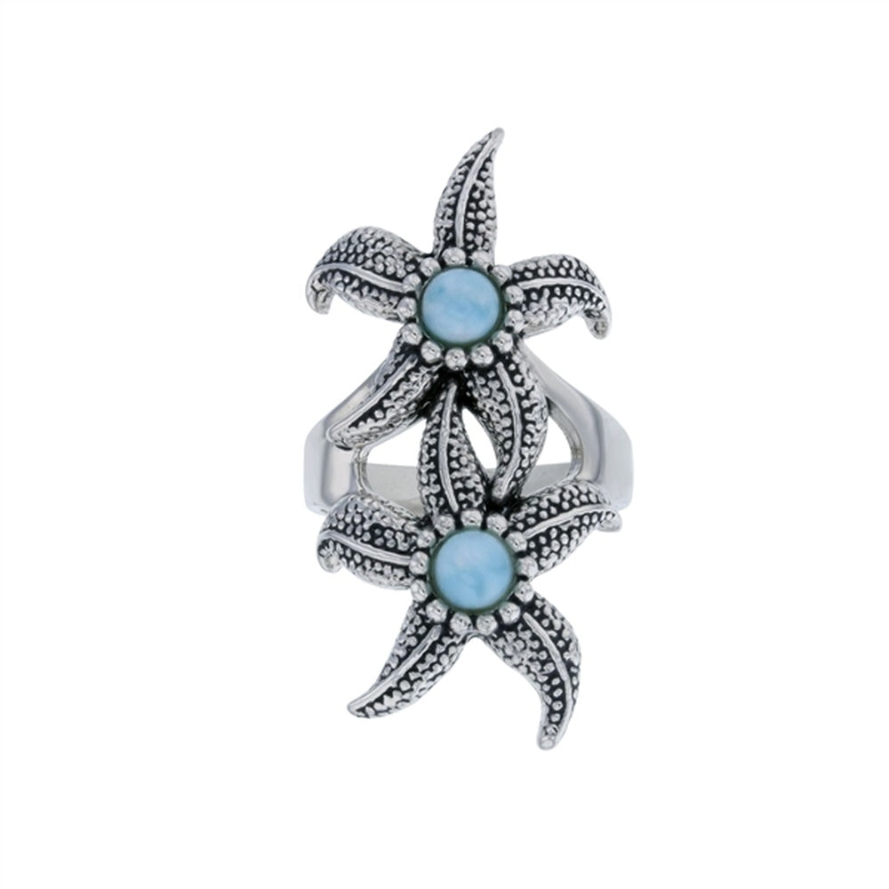 925 Sterling  Silver Larimar Oval & Round Shapes Branch Vintage Ring  8.4 gm