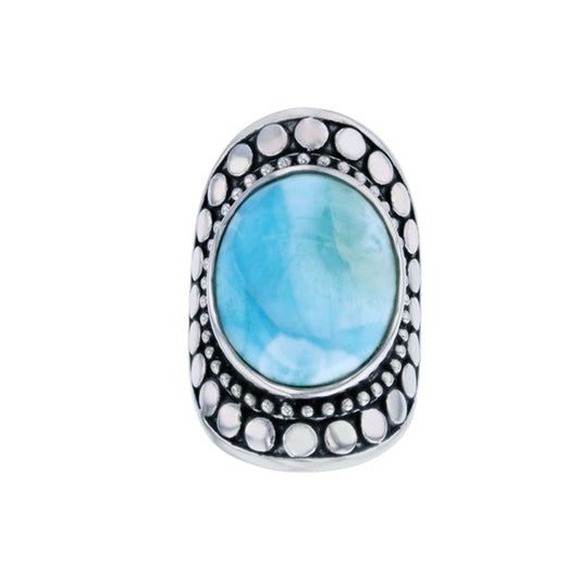 925 Sterling  Silver Larimar Oval Shape Dot Pattern Dome Ring  9.6 gm