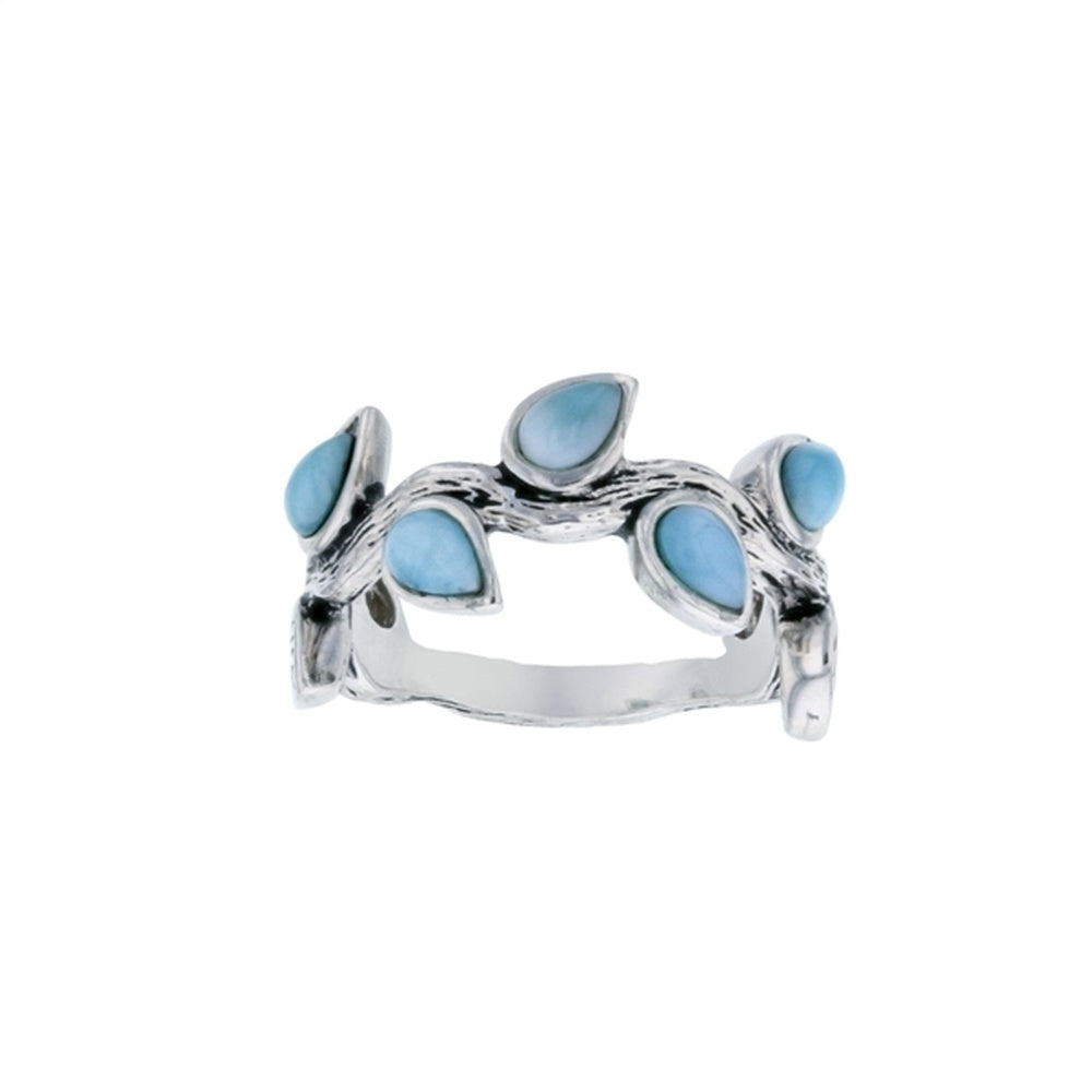 925 Sterling  Silver Larimar Oval Shape Dot Pattern Dome Ring  9.6 gm