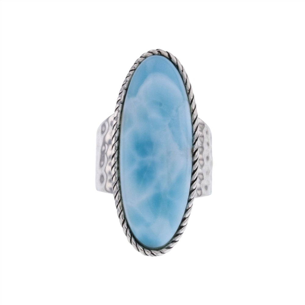 925 Sterling  Silver Larimar Pear Shape Textured Leaf Band Ring  5 gm