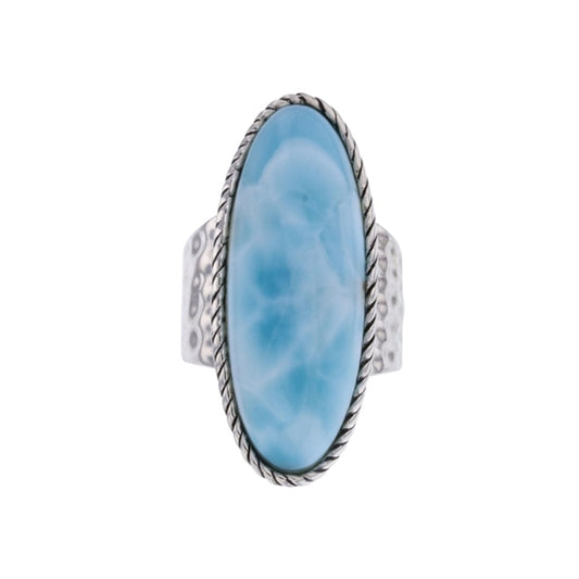 925 Sterling  Silver Larimar Long Oval Hammered Ring  6.9 gm