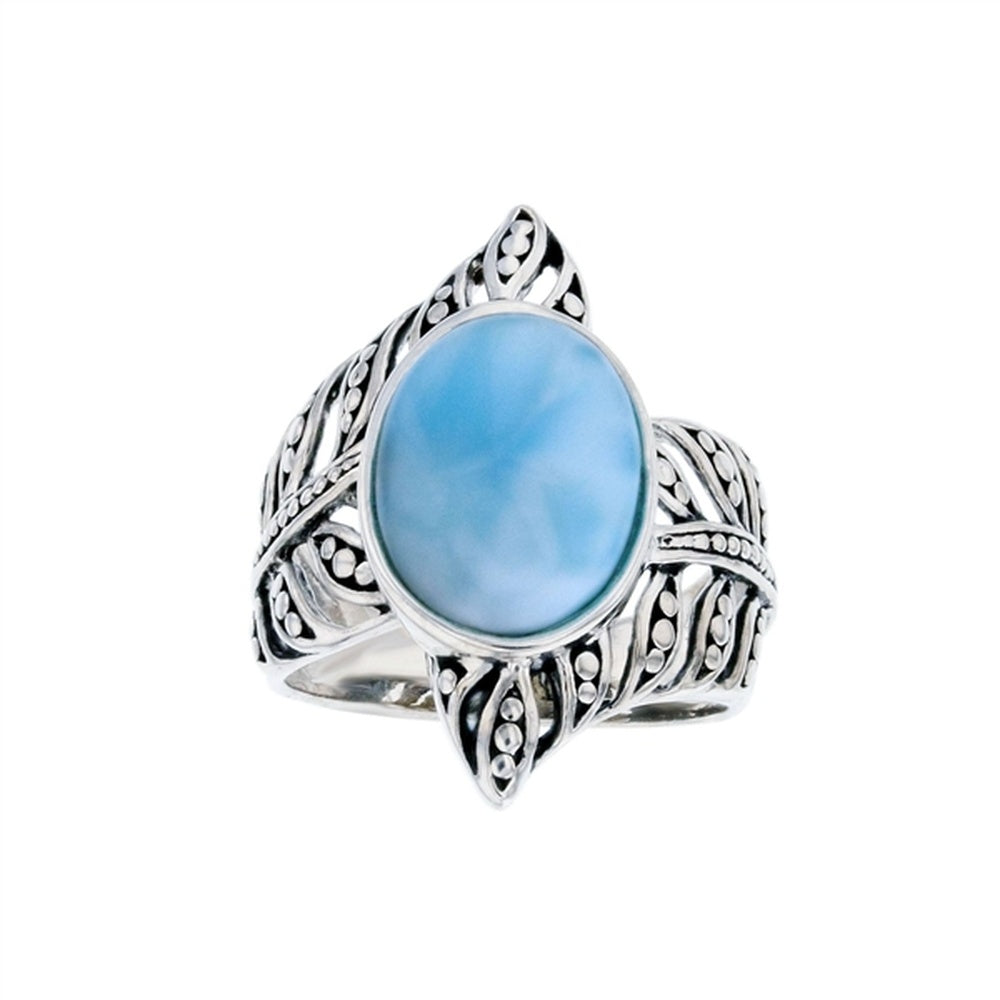 925 Sterling  Silver Larimar Long Oval Hammered Ring  6.9 gm