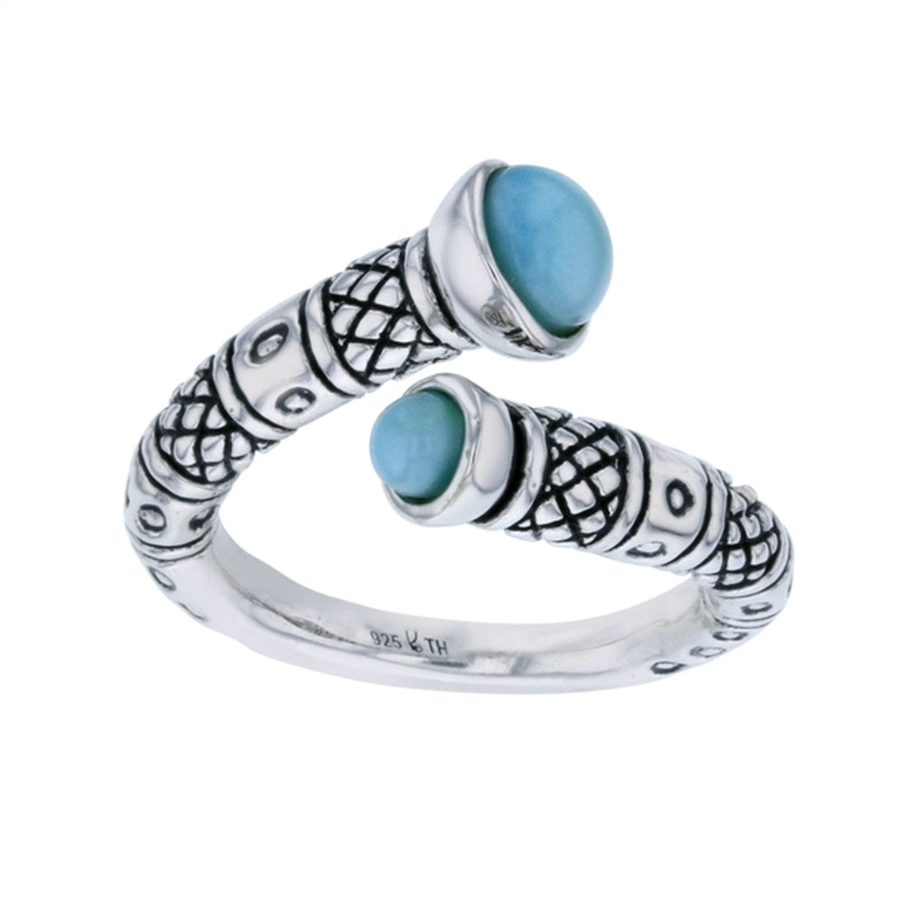 925 Sterling  Silver Larimar Pentagon Shape w Dotted Starfish Overlay Ring