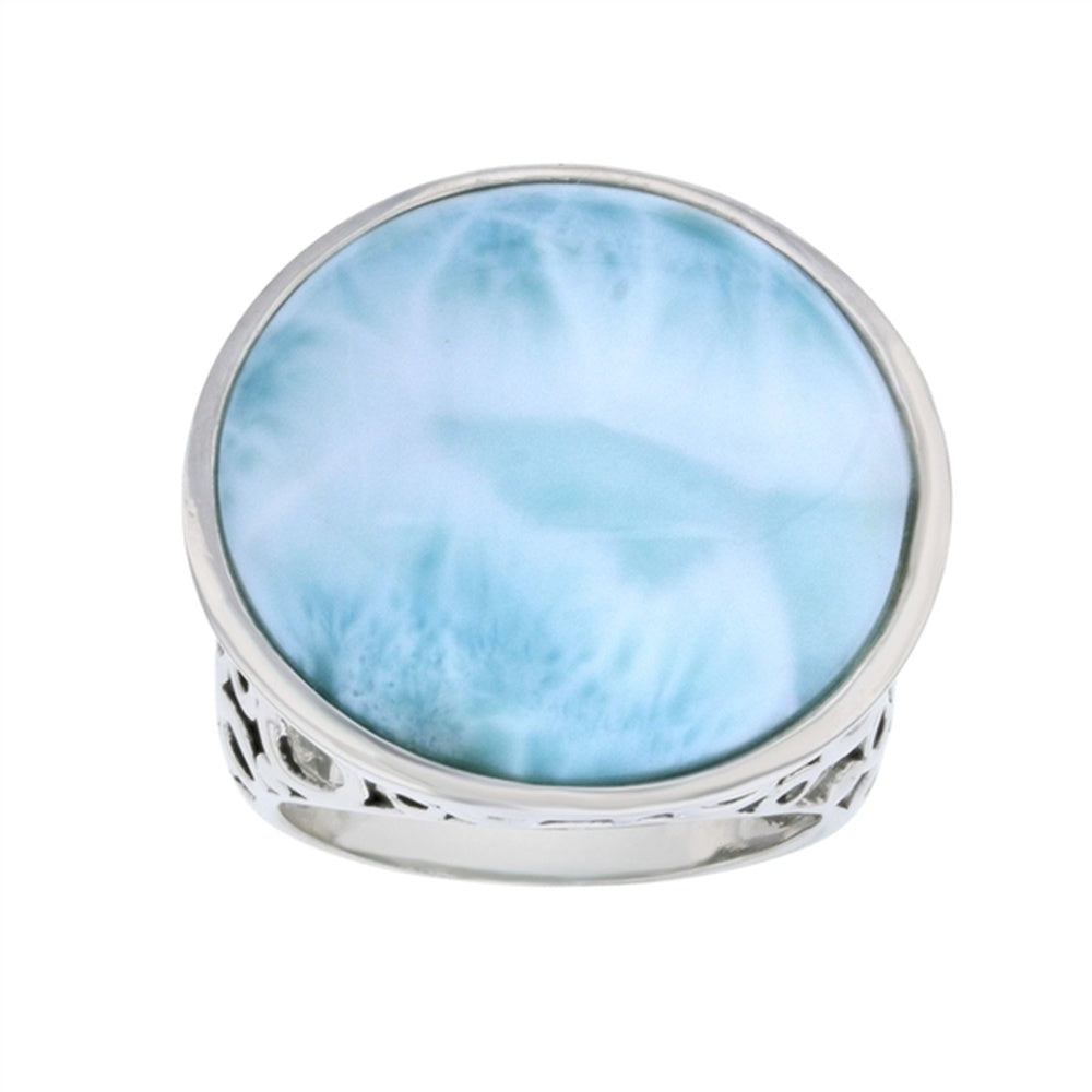 925 Sterling  Silver Larimar Round Shape Crossover Line Art Open Ring  6.8 gm